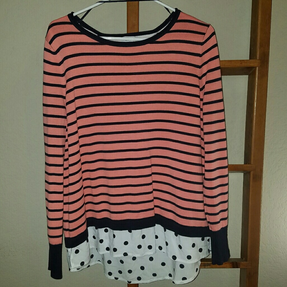 Crown & ivy striped polka dot split back tunic